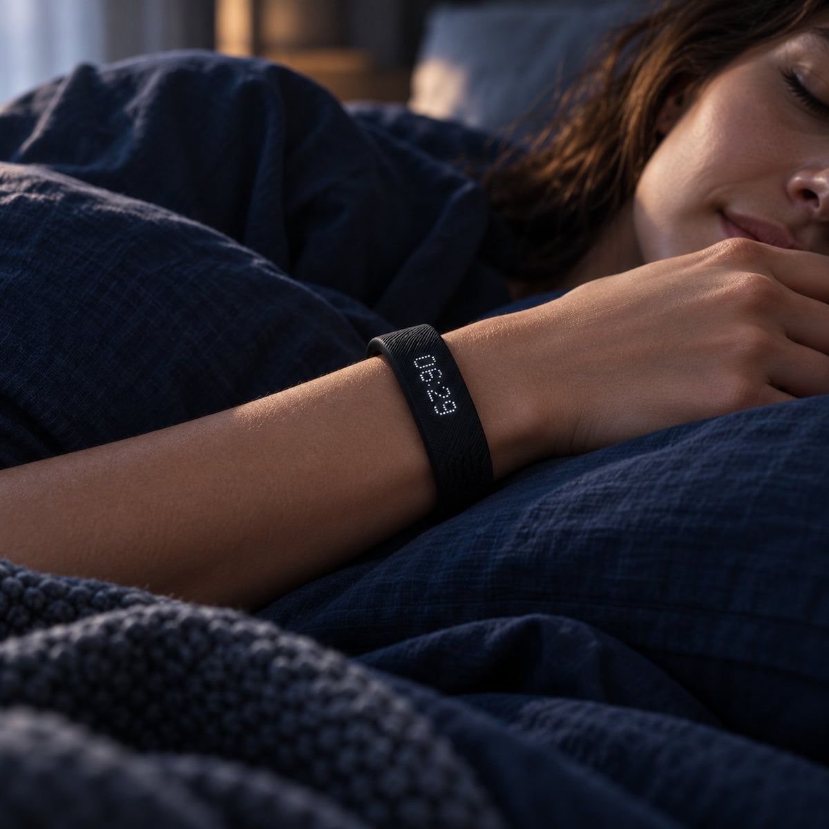 Close-up of the Hushwake band on a wrist